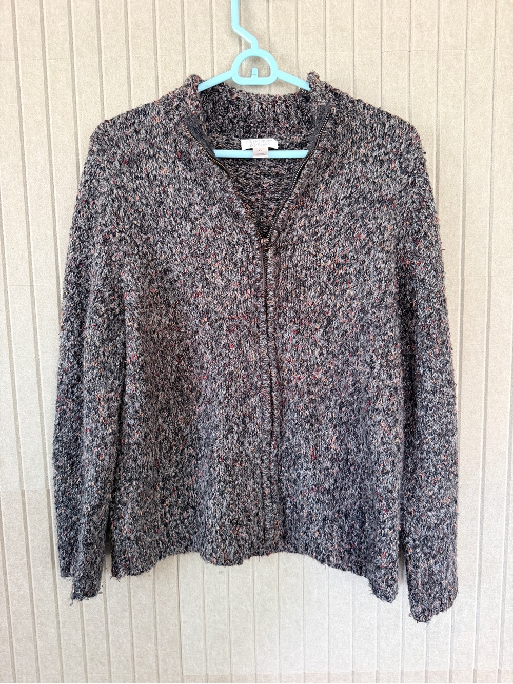Christopher & Banks Speckled Heather Zip Cardigan - Gray with Pink Flecks